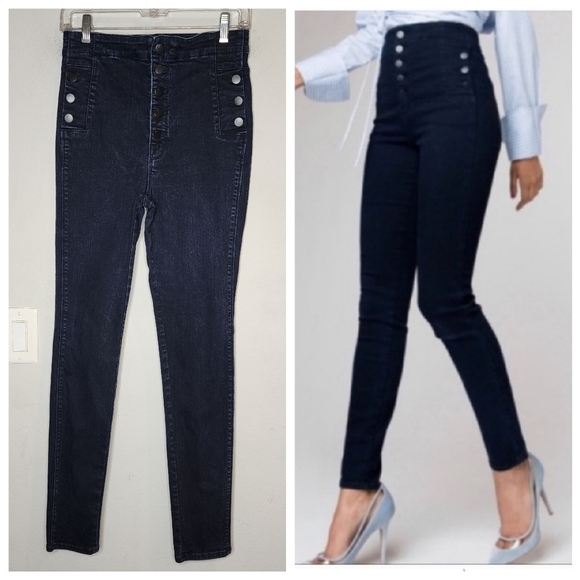 J Brand Natasha Sky High Skinny Jeans Stretch Denim Size 29 Bluebird Darkwash - Picture 1 of 16